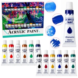 Zestaw do malowania – farby akrylowe Lean, 24 kolory po 12 ml
