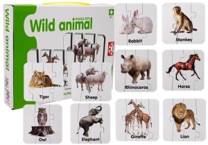 Puzzle edukacyjne – dzikie zwierzęta, 10 połączeń, język angielski