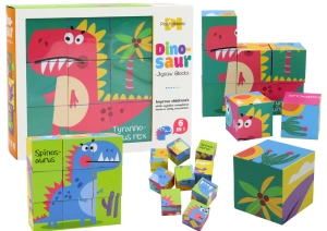 Puzzle edukacyjne 6w1 – klocki z dinozaurami, 9 elementów