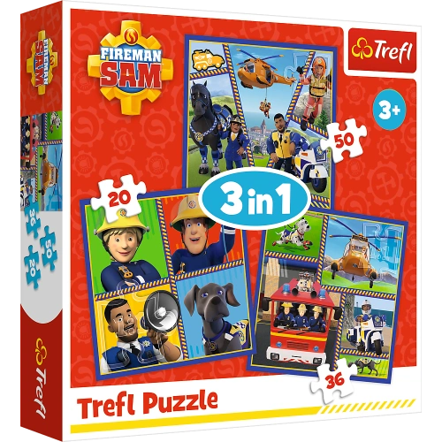 Puzzle - 3w1 ( 20, 36, 50) - Dzień Strażaka Sama - Trefl 34868