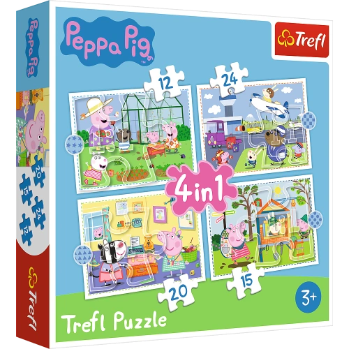 Puzzle - 4w1 (12,15, 20, 24) - Wspomnienia z wakacji - Świnka Peppa - Trefl 34359