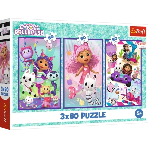 Puzzle - 3x80 - Kolorowe dni Gabby - Koci Domek Gabi - Trefl 34882