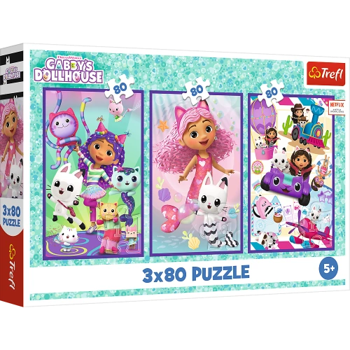 Puzzle - 3x80 - Kolorowe dni Gabby - Koci Domek Gabi - Trefl 34882