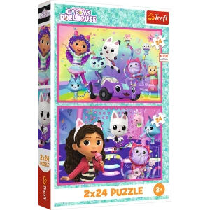 Puzzle - 2x24 - Zabawy z Gabby - Koci Domek Gabi - Trefl 34433