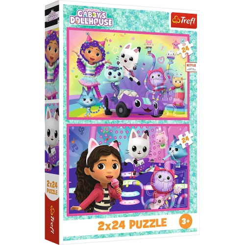 Puzzle - 2x24 - Zabawy z Gabby - Koci Domek Gabi - Trefl 34433