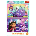 Puzzle - 2x24 - Zabawy z Gabby - Koci Domek Gabi - Trefl 34433