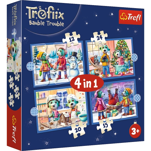 Puzzle - 4w1 (12, 15, 20, 24) - U Treflików pada śnieg - Rodzina Trefilków - Trefl 34657
