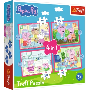Puzzle - 4w1 (12, 15, 20, 24) - Peppa uwielbia przygody - Świnka Peppa - Trefl 34672