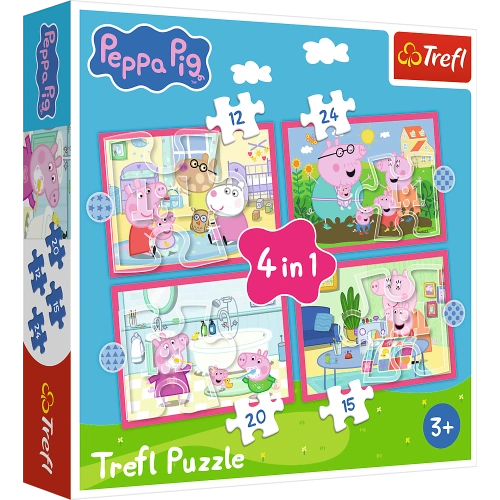 Puzzle - 4w1 (12, 15, 20, 24) - Peppa uwielbia przygody - Świnka Peppa - Trefl 34672