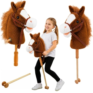 Hobby Horse koń na kiju brązowy z dźwiękami i kółkami 100 cm