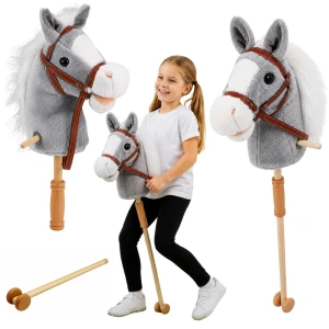 Hobby Horse – szary koń na kiju z dźwiękami, 100 cm