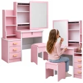 Toaletka Kosmetyczna z Lustrem Szuflady Półki Taboret Różowa 130x80x36 cm