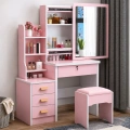 Toaletka Kosmetyczna z Lustrem Szuflady Półki Taboret Różowa 130x80x36 cm