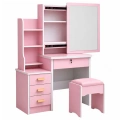Toaletka Kosmetyczna z Lustrem Szuflady Półki Taboret Różowa 130x80x36 cm