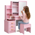 Toaletka Kosmetyczna z Lustrem Szuflady Półki Taboret Różowa 130x80x36 cm
