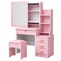 Toaletka Kosmetyczna z Lustrem Szuflady Półki Taboret Różowa 130x80x36 cm