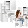 Toaletka Kosmetyczna z Lustrem Szuflady Półki Taboret Biała 130x80x36 cm
