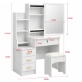 Toaletka Kosmetyczna z Lustrem Szuflady Półki Taboret Biała 130x80x36 cm