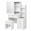 Toaletka Kosmetyczna z Lustrem Szuflady Półki Taboret Biała 130x80x36 cm