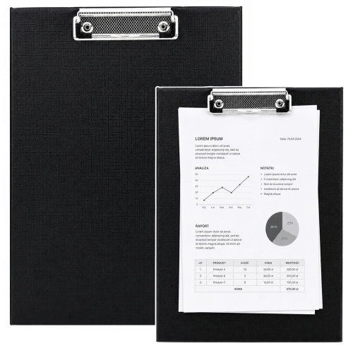 Deska Podkładka z Metalowym Klipem Clipboard Do Pisania A4 Czarna