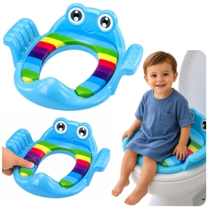Nakładka na sedes dla dzieci Lean Toys z miękkim siedziskiem i uchwytami, niebieska