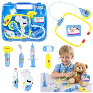 Zestaw małego lekarza w walizce – niebieski Lean Toys