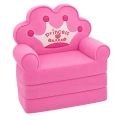 Rozkładany Fotel Sofa Leżanka z Koroną 2W1 Dla Dzieci Miękki Różowy