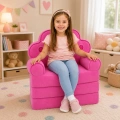 Rozkładany Fotel Sofa Leżanka z Koroną 2W1 Dla Dzieci Miękki Różowy