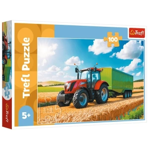 Puzzle 100 elementów Maszyny rolnicze – Traktor z przyczepą Trefl 16494