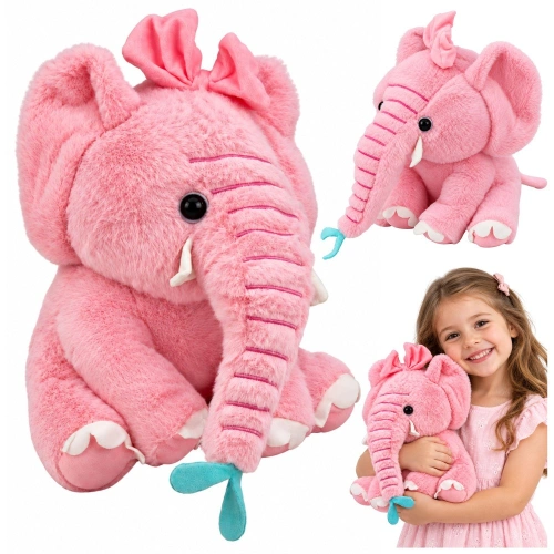 Pluszowy Słonik Z Kokardką Przytulanka Maskotka Różowy 26 cm