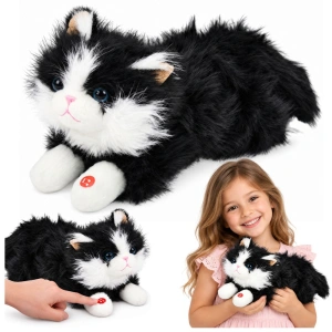 Pluszowy Kotek Maskotka Przytulanka Dźwięki Miauczenia Biało-Czarny 40cm