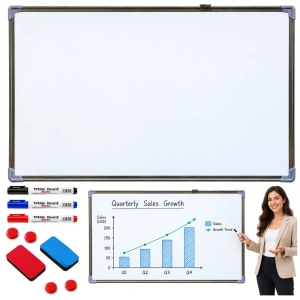 Tablica Magnetyczna Suchościeralna Markery Gąbki Akcesoria Biała 90x60 cm
