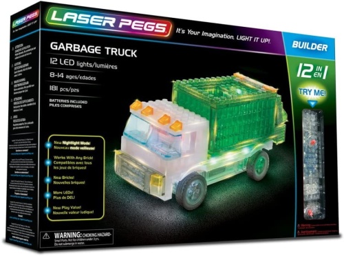 LASER PEGS ŚWIECĄCE KLOCKI 12w1 GARBAGE TRUCK ŚMIECIARKA 181el. 12013
