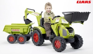 FALK DUŻY TRAKTOR NA PEDAŁY Z PRZYCZEPĄ, ŁYŻKĄ I ŁADOWARKĄ CLAAS AXOS 3-7 LAT 1010W