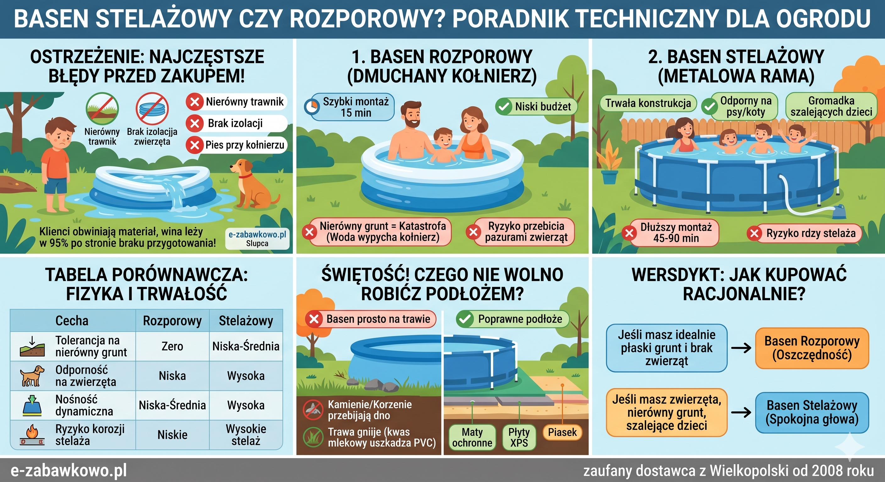 Basen stelażowy czy rozporowy? Co wybrać, jeśli masz nierówny trawnik i psa w ogrodzie? (Poradnik techniczny)