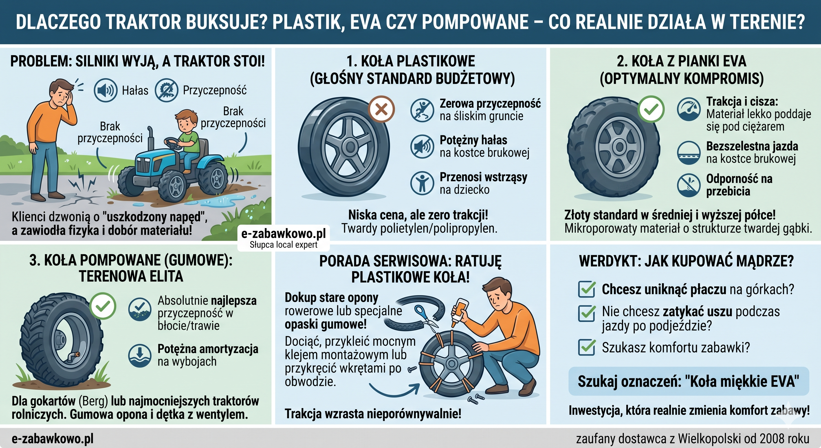 Plastik, pianka EVA czy koła pompowane – co realnie sprawdza się w terenie?